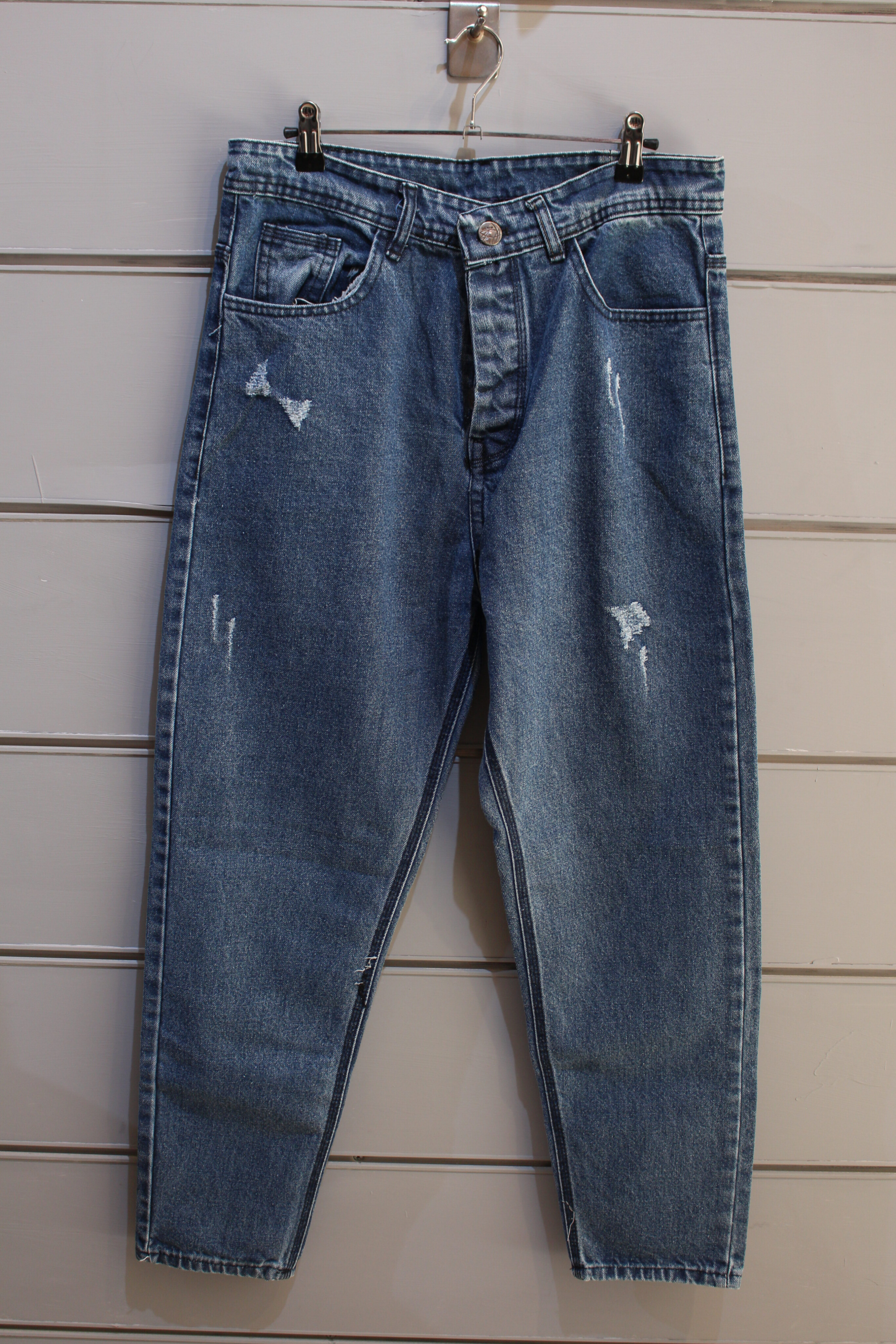 شلوار مام فیت گرم بالا رنگ ابی تیره سورمه ای