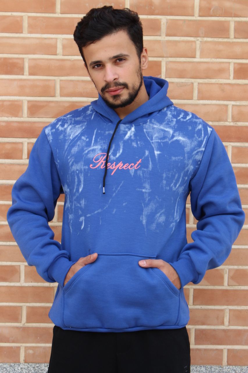 هودی طرح دار پیسوله ای نسبتا ضخیم پارچه پنبه رنگ ابی