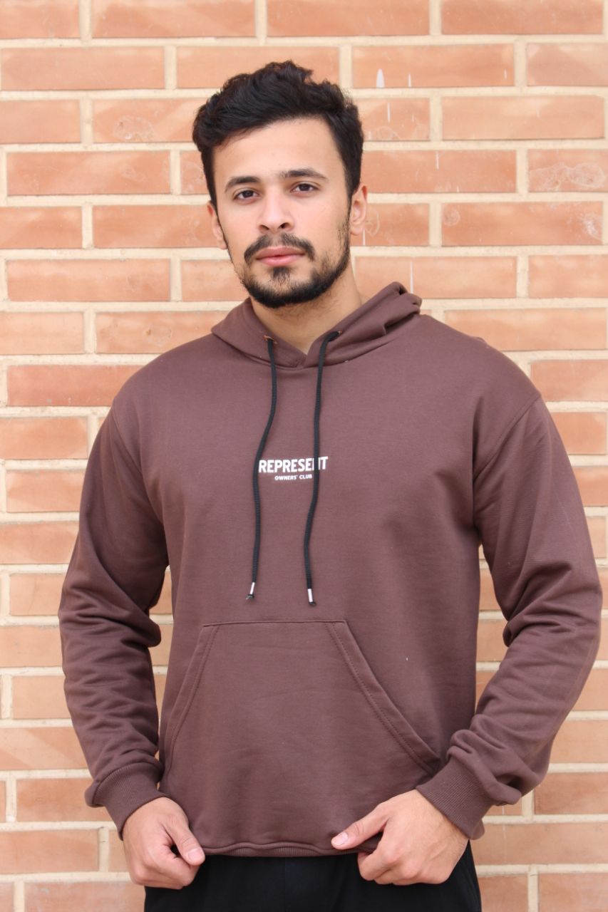 هودی ساده پارچه سه نخ رنگ قهوه ای داخل کرک