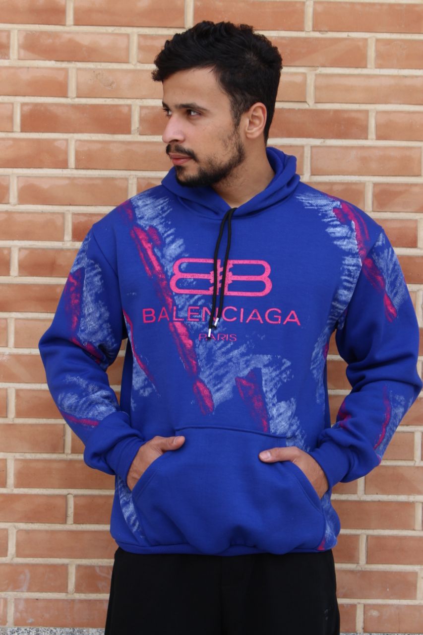 هودی نسبتا ضخیم طرح دار پیسوله ای رنگ ابی کاربنی بالنسیاگا