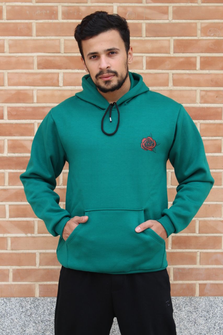 هودی طرح رز قرمز پشت چاپ رنگ  سبز یشمی