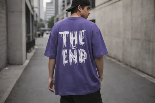 تی شرت مردانه گرم بالا پارچه لاکرا مدل THE END رنگ بنفش