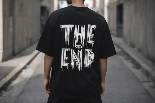 تی شرت مردانه گرم بالا پارچه لاکرا مدل THE END رنگ مشکی