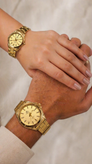 ست ساعت مچی زنانه و مردانه CASIO EDIFICE طلایی بند استیل – صفحه طلایی با تاریخشمار