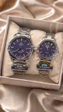 ست ساعت مچی زنانه و مردانه CASIO EDIFICE صفحه بنفش بند استیل