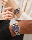 ست ساعت مچی زنانه و مردانه CASIO EDIFICE صفحه بنفش بند استیل