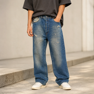 جین نیمبگ مردانه Men’s Relaxed Fit – رنگ Faded Blue با افکت واش