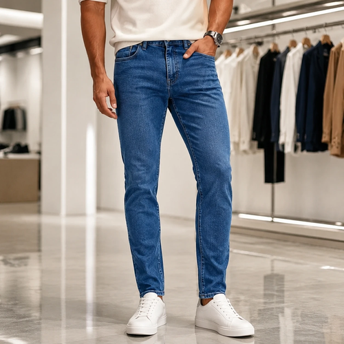 شلوار جین مردانه اسلیمفیت پریمیوم سایز بزرگ 50 تا 58 | Premium Slim Fit Jeans | رنگ آبی ملایم