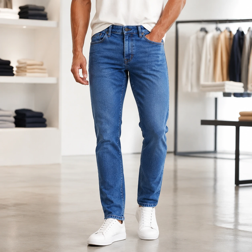 شلوار جین راسته مردانه مینیمال سایز بزرگ 50 تا 58 | Minimalist Straight Fit Jeans | رنگ آبی ملایم