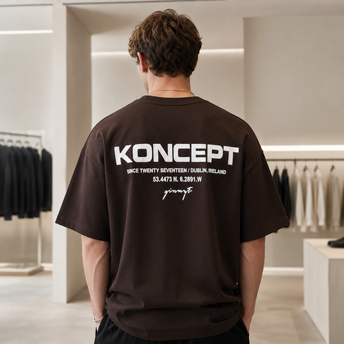 تیشرت مردانه لش باکسی شکلاتی پشت چاپ KONCEPT | تایپوگرافی