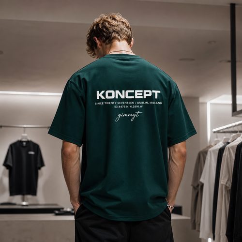 تیشرت مردانه لش باکسی سبز کله غازی پشت چاپ KONCEPT | تایپوگرافی
