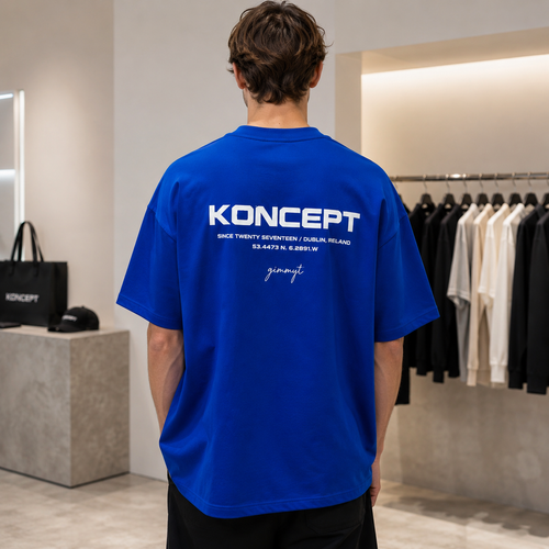 تیشرت مردانه لش باکسی ابی کاربنی پشت چاپ KONCEPT | تایپوگرافی