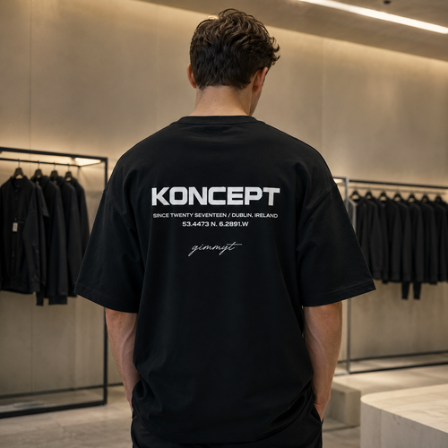 تیشرت مردانه لش باکسی مشکی پشت چاپ KONCEPT | تایپوگرافی
