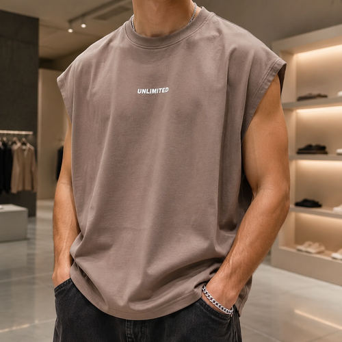 وست مردانه مدل کات-اسلیو (آستینحلقه) | رنگ خاکی-کرم (Taupe) | Taupe Sleeveless Vest - Unlimited Edition