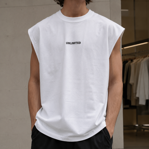وست کژوال مردانه با طرح Unlimited | رنگ سفید خالص | White Unlimited Casual Sleeveless Vest