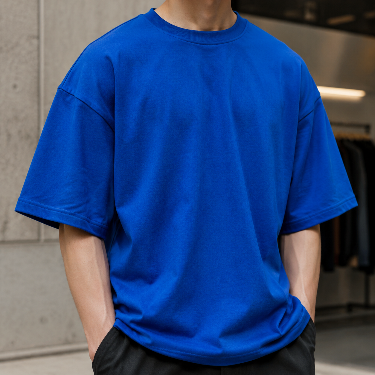 تیشرت بیسیک مردانه با تن‌خور باکسی (Oversized) | رنگ آبی کاربنی | Royal Blue Essential Oversized Tee