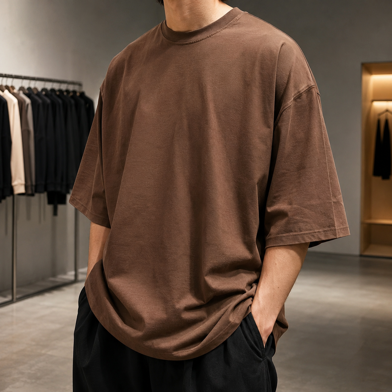 تی‌شرت مردانه باکسی (Oversize) قواره‌دار | رنگ قهوه‌ای کاکائویی | Cocoa Brown Oversized Tee