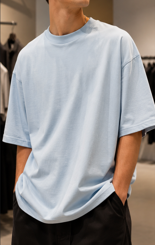 تی‌شرت باکسی (Oversize) قواره‌دار | رنگ آبی آسمانی روشن (Baby Blue) | Light Sky Blue Oversized Essential Tee
