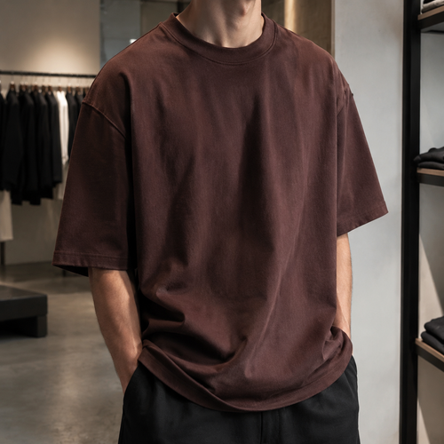 تیشرت بیسیک قوارهدار (Oversized) | رنگ قهوهای تیره (Dark Chocolate) | Dark Chocolate Premium Oversized Tee
