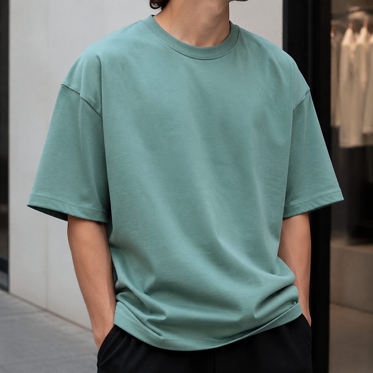 تی‌شرت بیسیک قواره‌دار (Oversized) | رنگ سبز سدری (Sage Green) | Sage Green Minimalist Oversized Tee