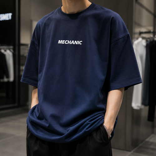 تیشرت لش باکسی گرمبالا طرح مکانیک | پارچه لاکرا اعلا | Navy Blue Heavyweight Mechanic Boxy-Fit Graphic Tee