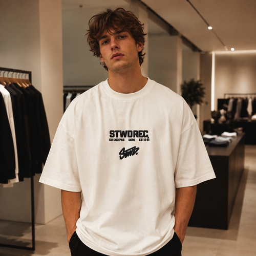 تیشرت لش باکسی گرمبالا با طرح گرافیکی STWDREC | رنگ سفید | Black STWDREC Graphic Boxy-Fit Heavyweight Premium Tee