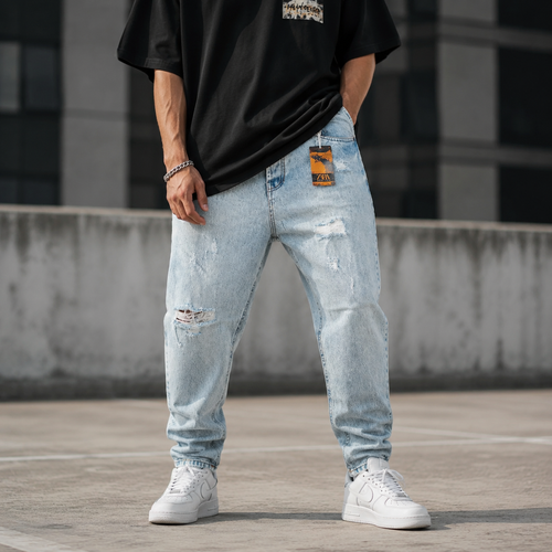 شلوار مام فیت مردانه مدل Relaxed Tapered رنگ Light Wash