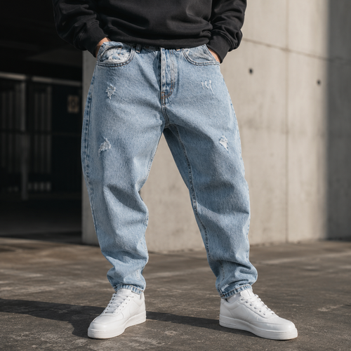 شلوار مام فیت مردانه مدل Relaxed Tapered رنگ Acid Wash Blue