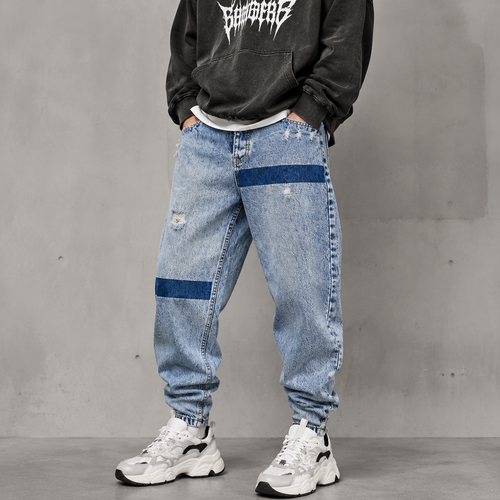 شلوار جین مردانه مام فیت مدل Two-Tone Denim رنگ Light Blue
