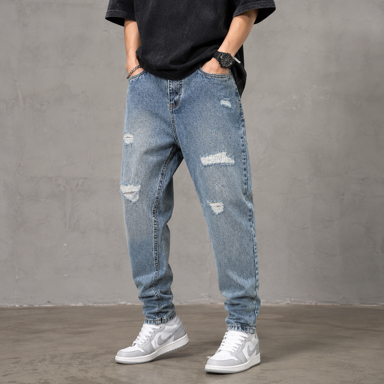 شلوار جین مام فیت مردانه Zara مدل Slim Mom Fit با زاپ شدید رنگ Medium Wash