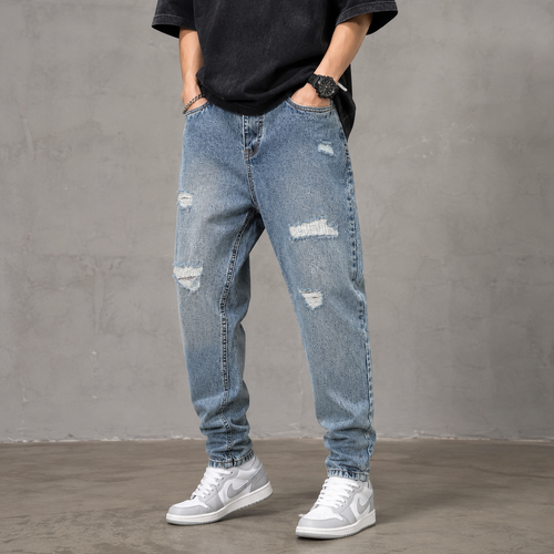 شلوار جین مام فیت مردانه Zara مدل Slim Mom Fit با زاپ شدید رنگ Medium Wash