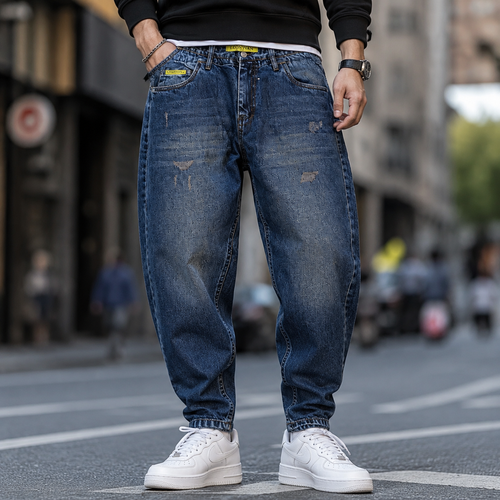 شلوار مامفیت مردانه رنگ گازوئیلی زاپدار مدل Men’s Navy Blue Mom Fit Jeans