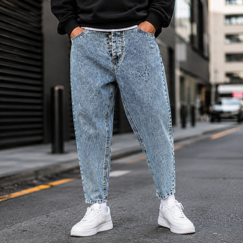 شلوار جین مردانه مامفیت رنگ آبی یخی مدل Snow Wash Jeans