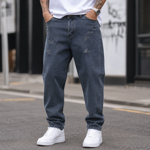 شلوار مامفیت مردانه آبی-زغالی سنگشور مدل Dark Blue Grey Mom Fit Jeans