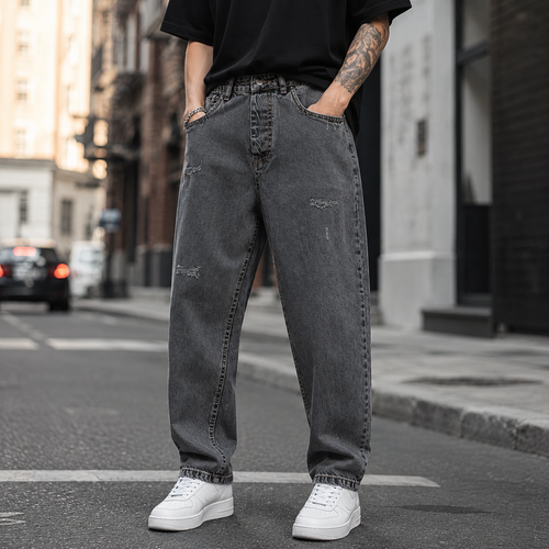 شلوار مامفیت مردانه زغالی تیره فاق دکمهای برند مدل Denim Vintage