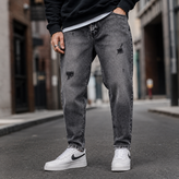 شلوار مامفیت مردانه زغالی تیره سنگشور مدل سایه دار Mom Fit Raw Hem Dark Gray Streetwear