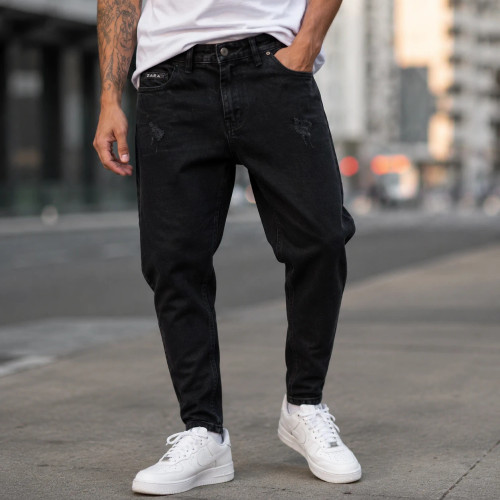 شلوار جین مامفیت مردانه رنگ مشکی کلاغی بدون سایه مدل Jet Black Mom Fit streetwear