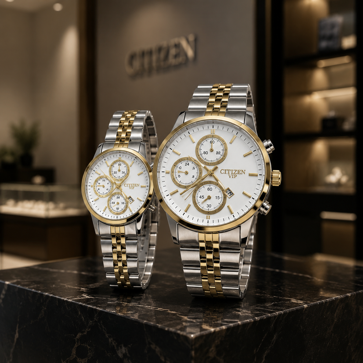 ساعت سیتیزن Citizen VIP مدل Chronograph | بند استیل دورنگ، طراحی کلاسیک کرنوگرافی