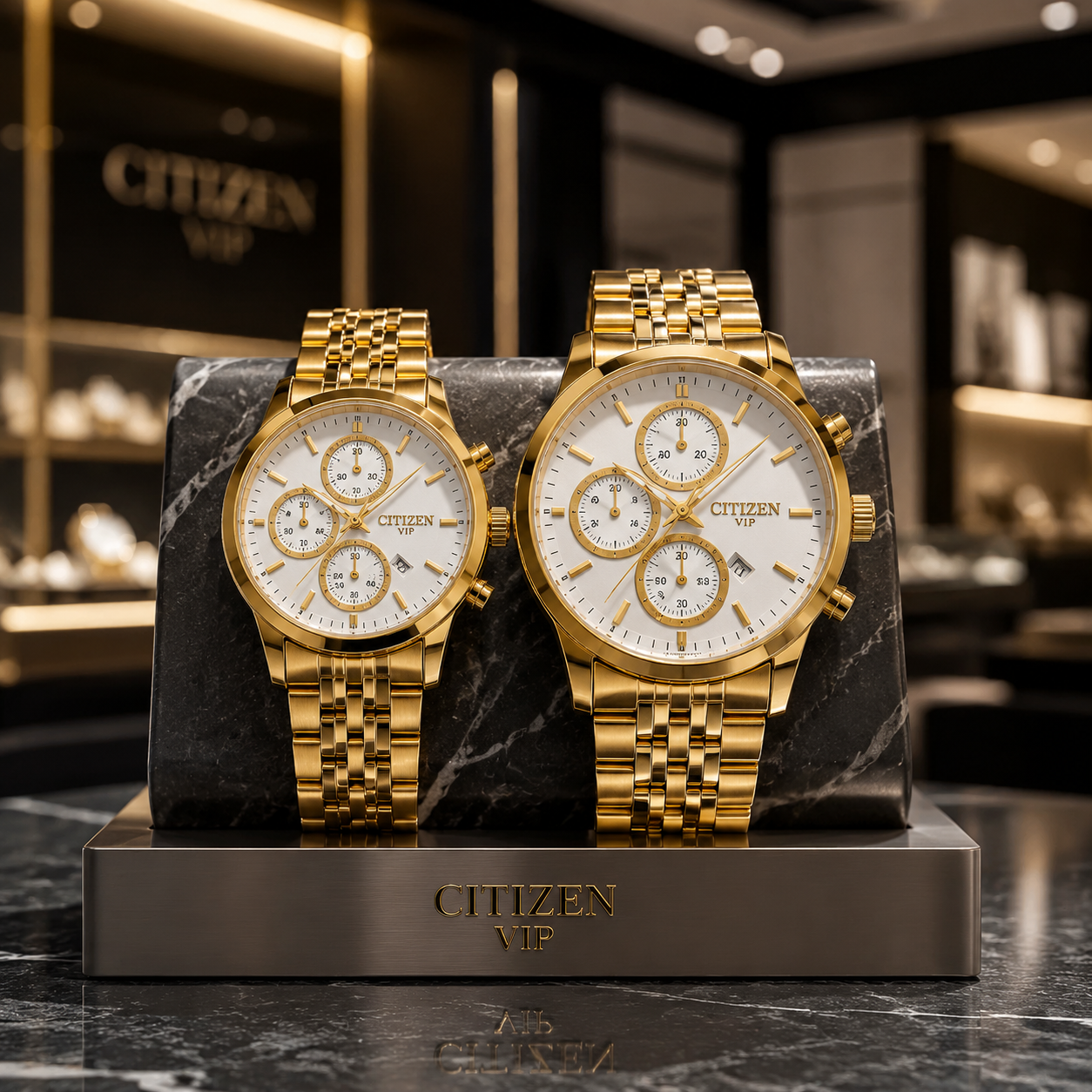 ساعت Citizen VIP مدل Chronograph | بند طلایی ، طراحی کلاسیک کرنوگرافی