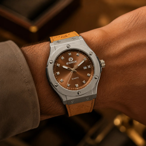 ساعت مچی مردانه DORIX WATCH کوارتز، طرح لوکس اسپرت رنگ قهوه ای رزگلد