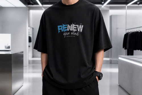تیشرت خیابانی (Streetwear) حامو طرح گرافیکی RENEW رنگ مشکی