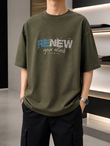 تیشرت خیابانی (Streetwear) حامو طرح گرافیکی RENEW رنگی یشمی