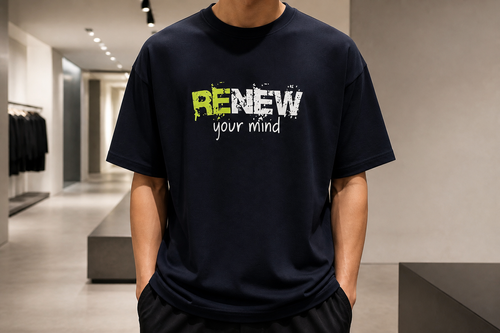 تیشرت خیابانی (Streetwear) حامو طرح گرافیکی RENEW رنگی سرمه ای