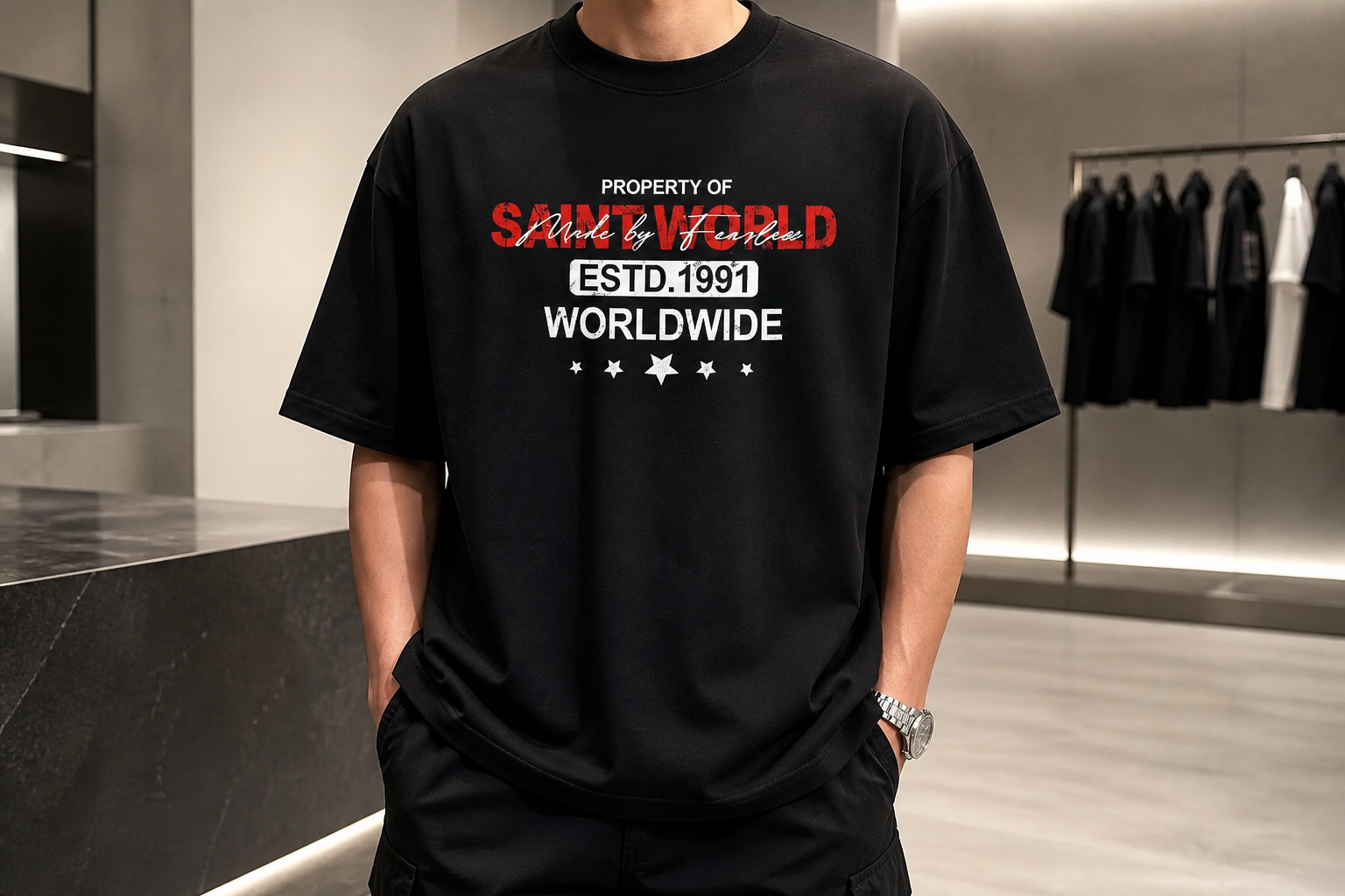 تیشرت لش مردانه رنگ مشکی حامو مدل Streetwear
