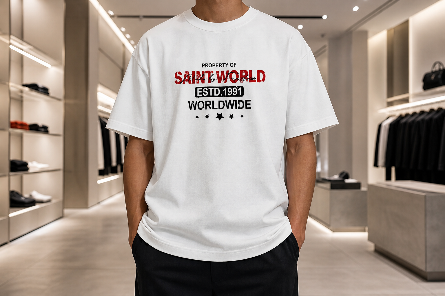 تیشرت لش مردانه رنگ سفید حامو مدل Streetwear