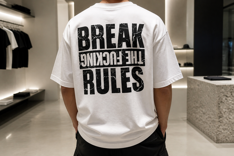 تیشرت مردانه حامو سفید مدل Break The Rules اورسایز با چاپ پشت