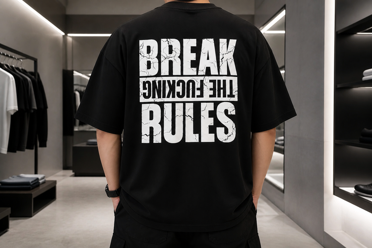 تیشرت مردانه حامو مشکی مدل Break The Rules اورسایز با چاپ پشت