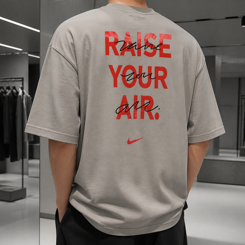 تیشرت مردانه حامو خاکستری مدل Raise Your Air اورسایز با چاپ پشت گرافیکی پشت