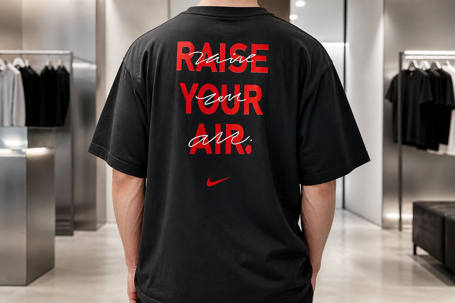 تیشرت مردانه حامو مشکی مدل Raise Your Air اورسایز با چاپ پشت گرافیکی پشت