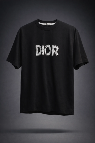 تیشرت مردانه DIOR طرح Distressed – مشکی ذغالی پارچه دورس ماکان گرم بالا